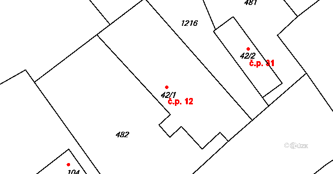 Kasaličky 12, Kasalice na parcele st. 42/1 v KÚ Kasaličky, Katastrální mapa