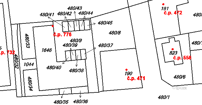 Hradec Králové 77611721 na parcele st. 1567 v KÚ Třebeš, Katastrální mapa