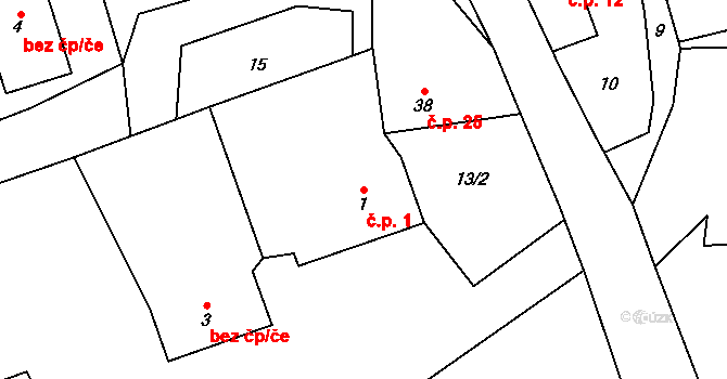 Ochoz u Tišnova 1 na parcele st. 1 v KÚ Ochoz u Tišnova, Katastrální mapa