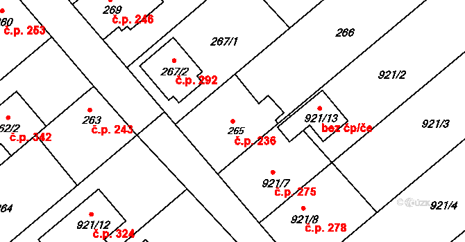 Olomučany 236 na parcele st. 265 v KÚ Olomučany, Katastrální mapa