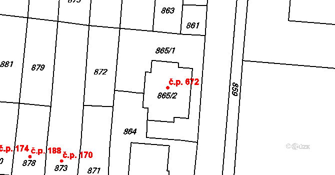 Velké Opatovice 672 na parcele st. 865/2 v KÚ Velké Opatovice, Katastrální mapa