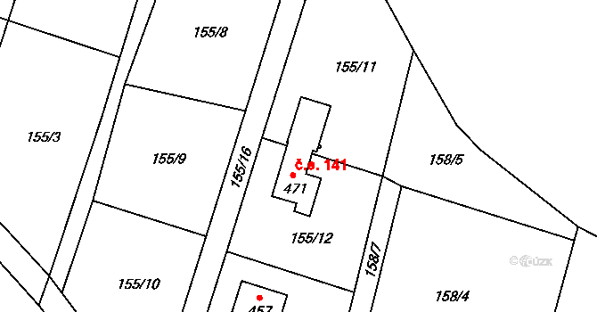 Dobronice u Bechyně 141 na parcele st. 471 v KÚ Dobronice u Bechyně, Katastrální mapa