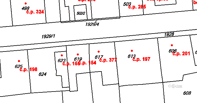 Postřelmov 377 na parcele st. 617 v KÚ Postřelmov, Katastrální mapa