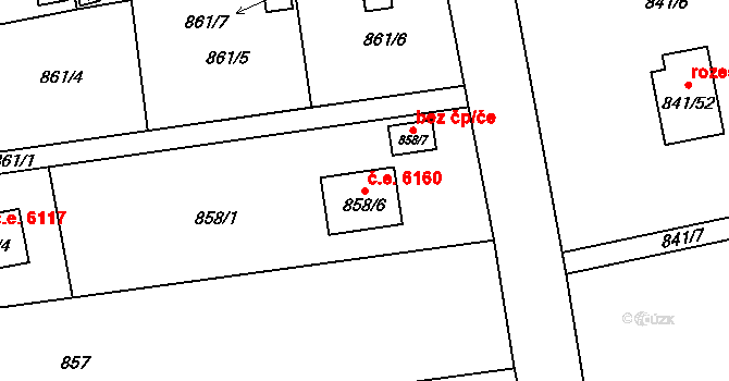 Oblekovice 6160, Znojmo na parcele st. 858/6 v KÚ Oblekovice, Katastrální mapa