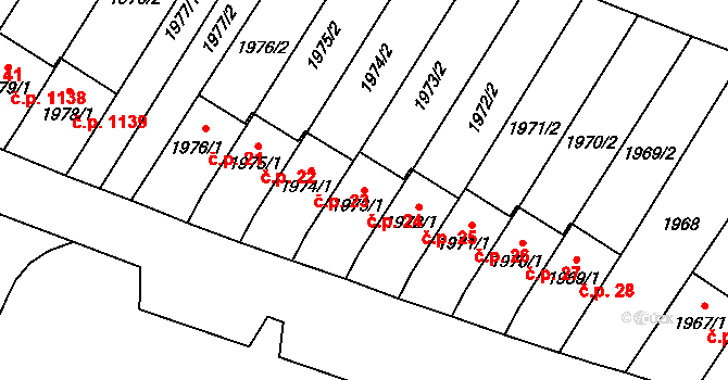 Mohelnice 24 na parcele st. 1973/1 v KÚ Mohelnice, Katastrální mapa