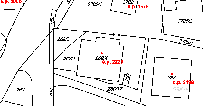 Komořany 2228, Praha na parcele st. 262/4 v KÚ Komořany, Katastrální mapa
