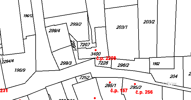 Staré Město 2208 na parcele st. 3400 v KÚ Staré Město u Uherského Hradiště, Katastrální mapa