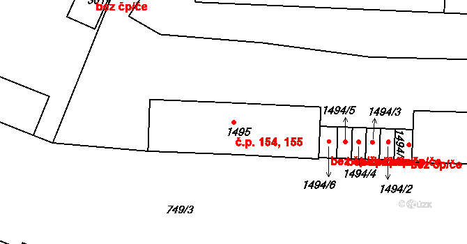Nádražní Předměstí 154,155, Český Krumlov na parcele st. 1495 v KÚ Český Krumlov, Katastrální mapa