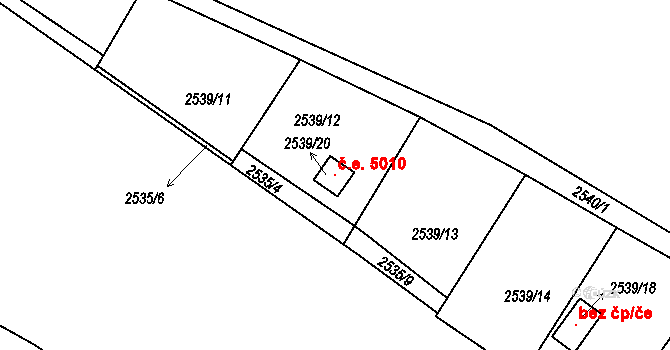 Pelhřimov 5010 na parcele st. 2539/20 v KÚ Pelhřimov, Katastrální mapa