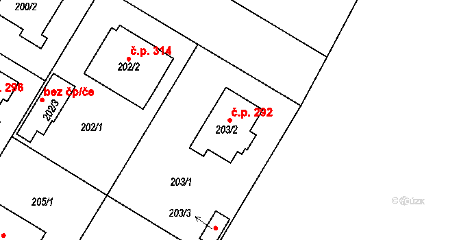 Senec 292, Zruč-Senec na parcele st. 203/2 v KÚ Senec u Plzně, Katastrální mapa