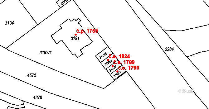 Teplice 1792 na parcele st. 3192/5 v KÚ Teplice, Katastrální mapa