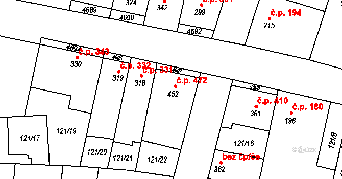 Lenešice 472 na parcele st. 452 v KÚ Lenešice, Katastrální mapa