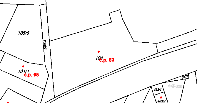 Lubenec 83 na parcele st. 104 v KÚ Lubenec, Katastrální mapa