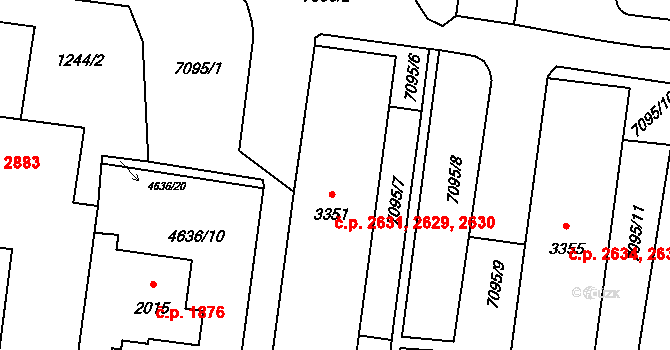 Žatec 2629,2630,2631 na parcele st. 3351 v KÚ Žatec, Katastrální mapa