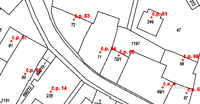 Herálec 54 na parcele st. 71 v KÚ Herálec, Katastrální mapa
