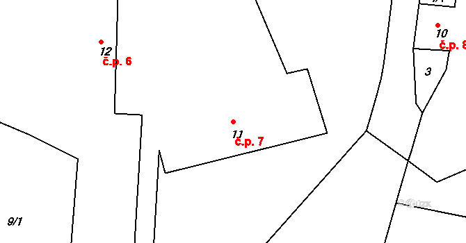 Olešnice 7, Okrouhlice na parcele st. 11 v KÚ Olešnice u Okrouhlice, Katastrální mapa