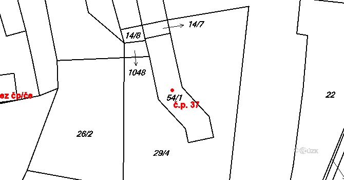 Dehtín 37, Klatovy na parcele st. 54/1 v KÚ Dehtín, Katastrální mapa