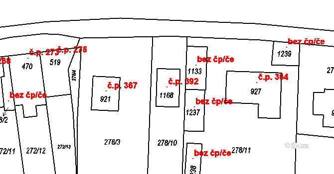 Humny 392, Pchery na parcele st. 1168 v KÚ Pchery, Katastrální mapa