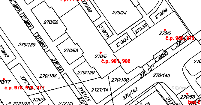 Dobruška 981,982 na parcele st. 270/5 v KÚ Dobruška, Katastrální mapa