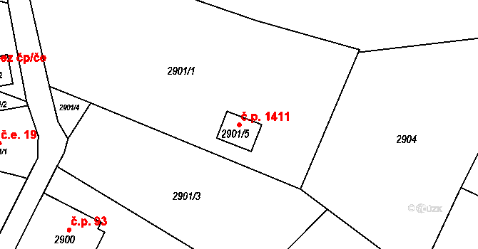Vratimov 1411 na parcele st. 2901/5 v KÚ Vratimov, Katastrální mapa