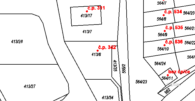 Mstišov 342, Dubí na parcele st. 413/6 v KÚ Mstišov, Katastrální mapa