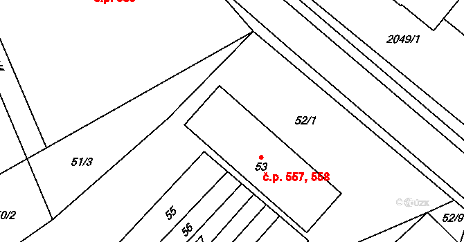 Morkovice 557,558, Morkovice-Slížany na parcele st. 53 v KÚ Morkovice, Katastrální mapa