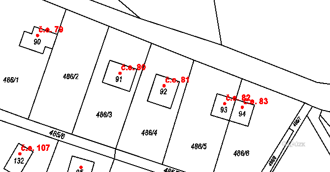 Růžov 81, Stražisko na parcele st. 92 v KÚ Růžov na Moravě, Katastrální mapa