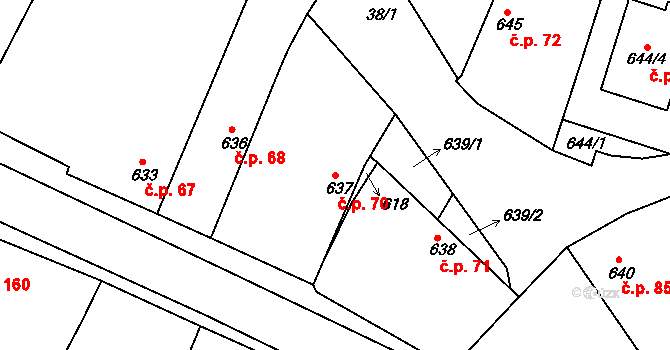 Štítary 70 na parcele st. 637 v KÚ Štítary na Moravě, Katastrální mapa