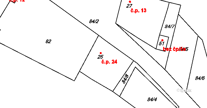 Polánka 24, Malešov na parcele st. 25 v KÚ Polánka u Malešova, Katastrální mapa