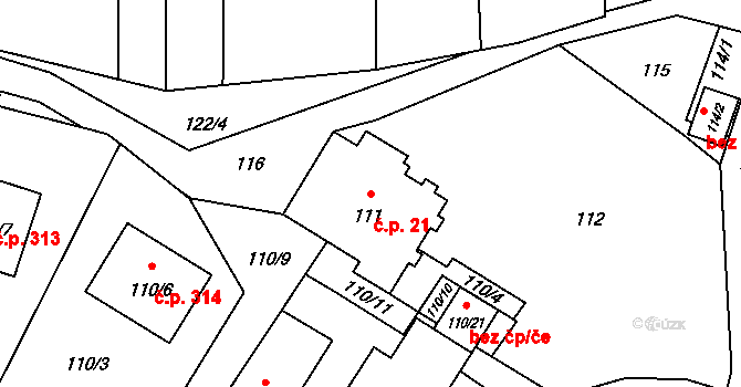 Dolní Líštná 21, Třinec na parcele st. 111 v KÚ Dolní Líštná, Katastrální mapa