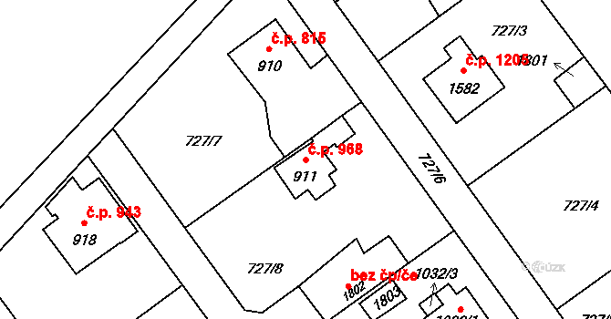 Říčany 968 na parcele st. 911 v KÚ Říčany u Prahy, Katastrální mapa