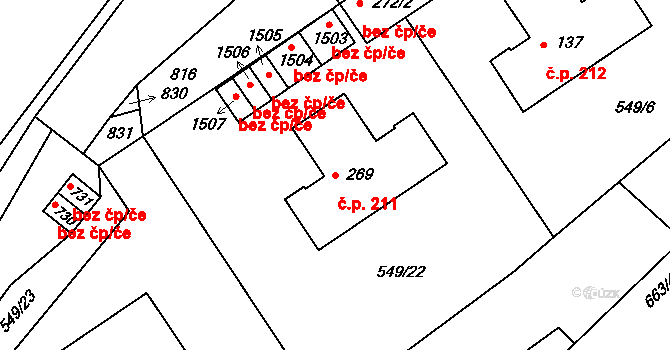 Vrané nad Vltavou 211 na parcele st. 269 v KÚ Vrané nad Vltavou, Katastrální mapa
