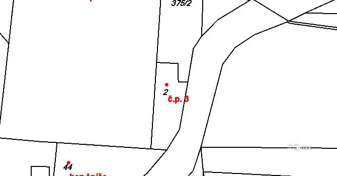 Lukov 3, Vraný na parcele st. 2 v KÚ Lukov, Katastrální mapa