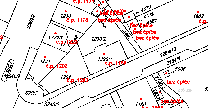 Šumperk 1158 na parcele st. 1233/1 v KÚ Šumperk, Katastrální mapa
