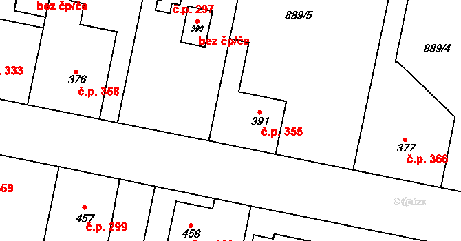 Cerhenice 355 na parcele st. 391 v KÚ Cerhenice, Katastrální mapa