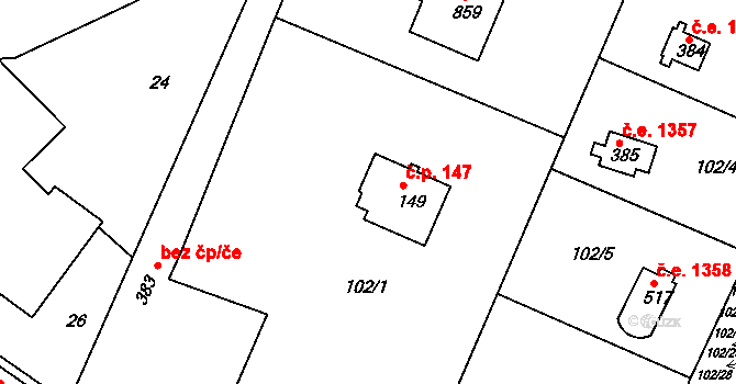 Ládví 147, Kamenice na parcele st. 149 v KÚ Ládví, Katastrální mapa