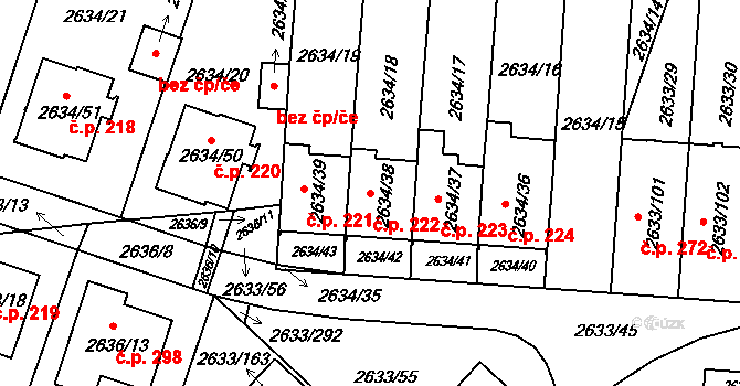 Dačice III 222, Dačice na parcele st. 2634/38 v KÚ Dačice, Katastrální mapa