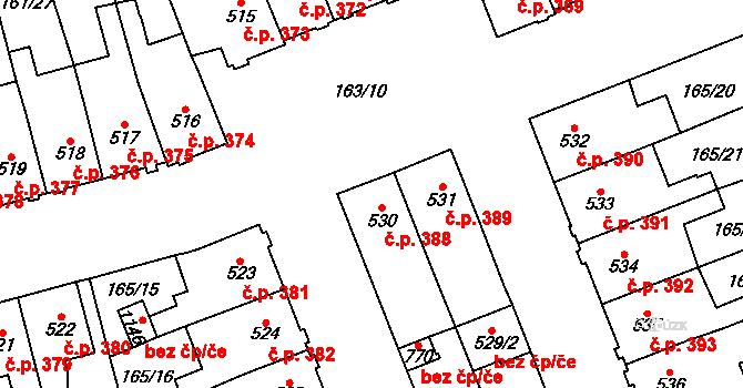 Košťany 388 na parcele st. 530 v KÚ Košťany, Katastrální mapa
