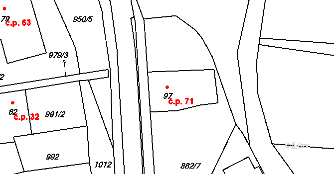 Radostice 71, Borovany na parcele st. 97 v KÚ Radostice u Trocnova, Katastrální mapa