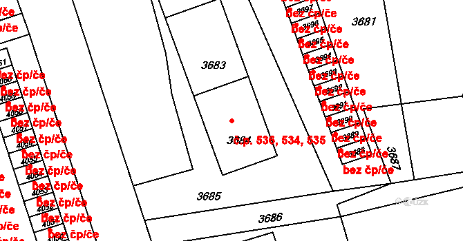 Mimoň I 534,535,536, Mimoň na parcele st. 3684 v KÚ Mimoň, Katastrální mapa