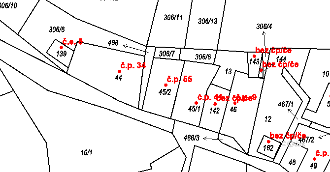 Dřemčice 55, Třebívlice na parcele st. 45/2 v KÚ Dřemčice, Katastrální mapa
