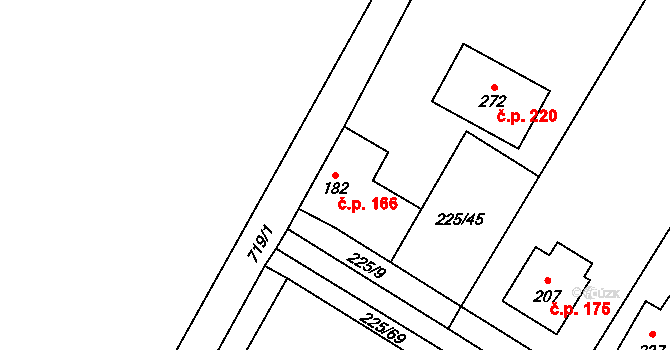 Mnetěš 166 na parcele st. 182 v KÚ Mnetěš, Katastrální mapa