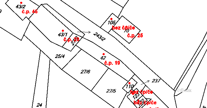 Ploskovice 19 na parcele st. 42 v KÚ Ploskovice, Katastrální mapa