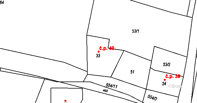 Mlýnický Dvůr 40, Červená Voda na parcele st. 33 v KÚ Mlýnický Dvůr, Katastrální mapa