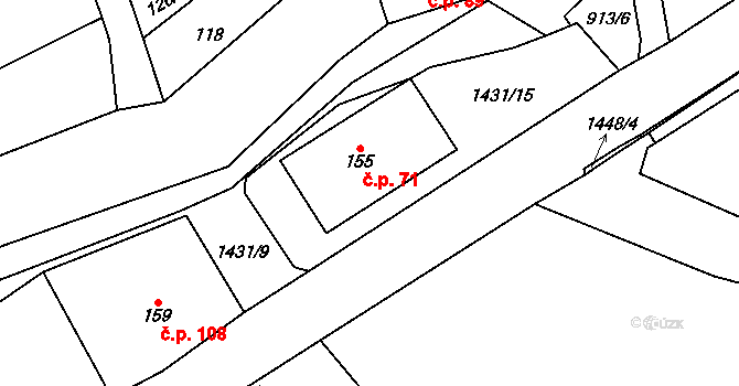 Široký Důl 71 na parcele st. 155 v KÚ Široký Důl, Katastrální mapa