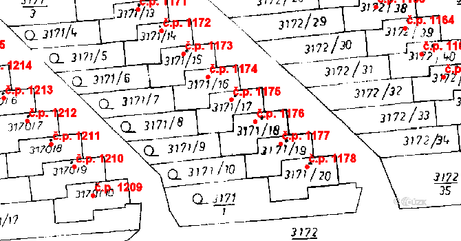 Poděbrady III 1175, Poděbrady na parcele st. 3171/17 v KÚ Poděbrady, Katastrální mapa