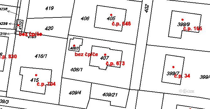 Skřečoň 673, Bohumín na parcele st. 407 v KÚ Skřečoň, Katastrální mapa