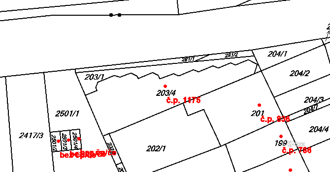 Poštorná 1175, Břeclav na parcele st. 203/4 v KÚ Poštorná, Katastrální mapa