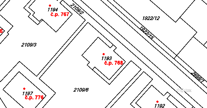 Pacov 768 na parcele st. 1193 v KÚ Pacov, Katastrální mapa