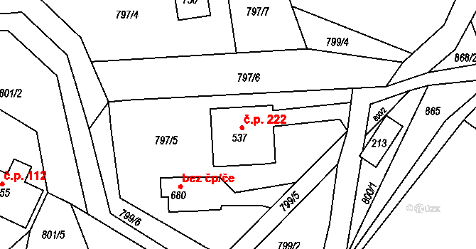 Lubno 222, Frýdlant nad Ostravicí na parcele st. 537 v KÚ Lubno, Katastrální mapa